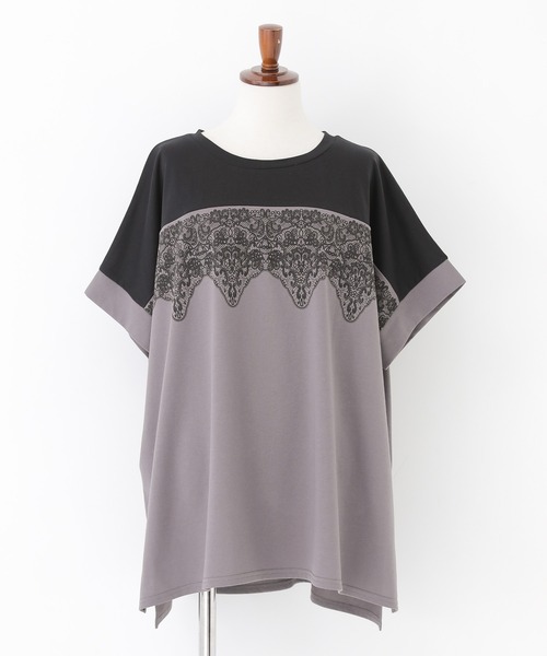 n'OrLABEL(ノアールレーベル)の「【接触冷感】配色レースプリントカットソー(Tシャツ/カットソー・レディース・オフホワイト/チャコール・FREE)」の20枚目の写真