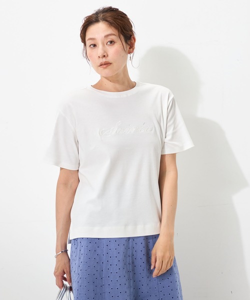 GALLORIA(ギャローリア)の「【汗ジミ軽減・接触冷感】レース刺繍ロゴT(Tシャツ/カットソー・レディース・ベージュ/ホワイト/ブラック・L/S/LL/M)」の2枚目の写真