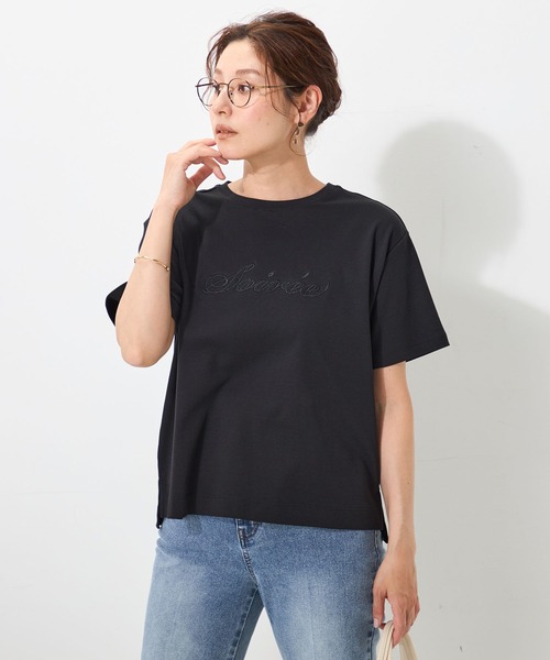 GALLORIA(ギャローリア)の「【汗ジミ軽減・接触冷感】レース刺繍ロゴT(Tシャツ/カットソー・レディース・ベージュ/ホワイト/ブラック・L/S/LL/M)」の3枚目の写真