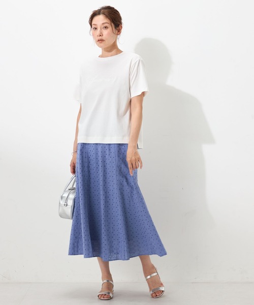 GALLORIA(ギャローリア)の「【汗ジミ軽減・接触冷感】レース刺繍ロゴT(Tシャツ/カットソー・レディース・ベージュ/ホワイト/ブラック・L/S/LL/M)」の4枚目の写真