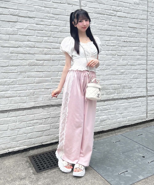 INGNI(イング)の「サイドレースラメスウェットパンツ(その他パンツ・レディース・グレー/ライトピンク/ブラック・FREE)」の1枚目の写真