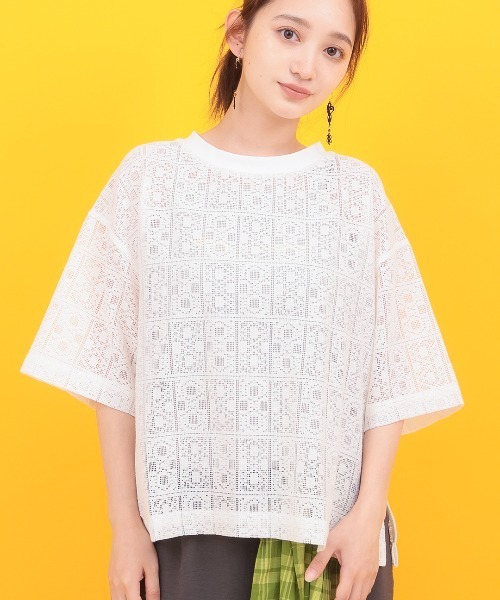 チチカカ(チチカカ)の「Orale! ブロックレースゆるTシャツ(Tシャツ/カットソー・レディース・ブラック/ホワイト・FREE)」の1枚目の写真