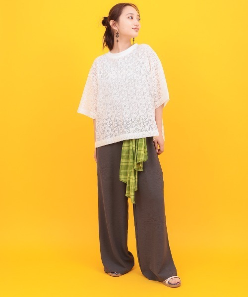 チチカカ(チチカカ)の「Orale! ブロックレースゆるTシャツ(Tシャツ/カットソー・レディース・ブラック/ホワイト・FREE)」の3枚目の写真