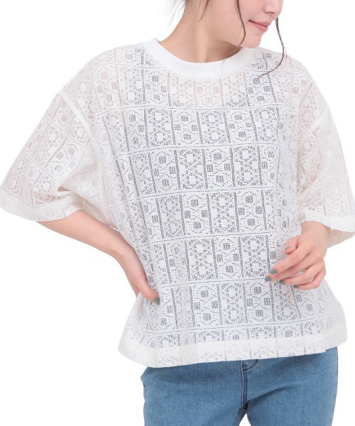 チチカカ(チチカカ)の「Orale! ブロックレースゆるTシャツ(Tシャツ/カットソー・レディース・ブラック/ホワイト・FREE)」の5枚目の写真