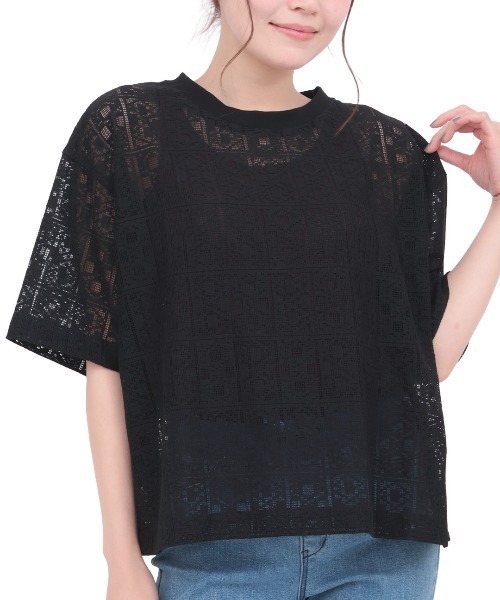 チチカカ(チチカカ)の「Orale! ブロックレースゆるTシャツ(Tシャツ/カットソー・レディース・ブラック/ホワイト・FREE)」の6枚目の写真