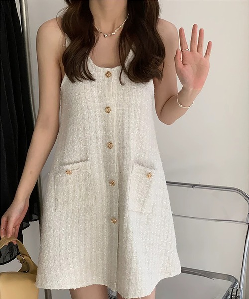 Doula Doula(ドゥーラドゥーラ)の「ツイードノースリミニワンピース(ワンピース・レディース・ブラック/ホワイト・FREE)」の11枚目の写真