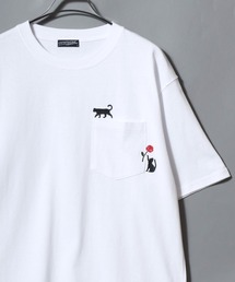 Short-Sleeve Embroidered Chest Pocket Tee / 胸ポケット刺繍半袖Tシャツ 花 猫モチーフ メンズ レディース トップス