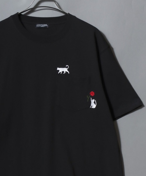 ANPAS（アンパス）の「Short-Sleeve Embroidered Chest Pocket Tee / 胸ポケット刺繍半袖Tシャツ 花 猫モチーフ メンズ レディース トップス（Tシャツ/カットソー・メンズ・ホワイト系1/ホワイト系2/ブラック系1/ブラック系2・M/L）」の4枚目の写真