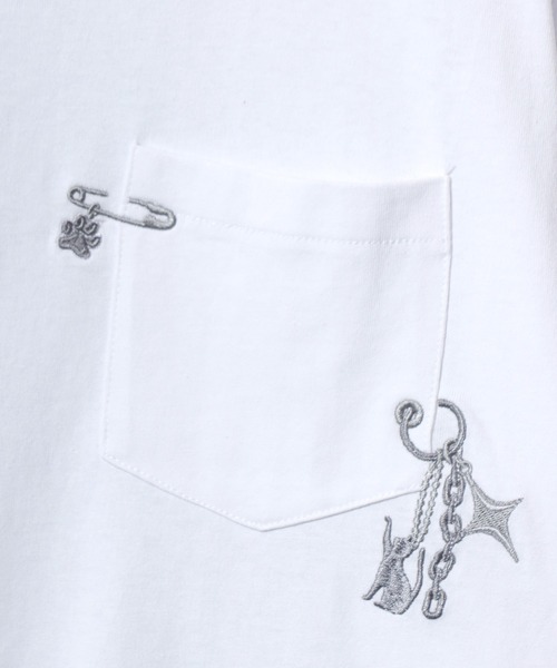 ANPAS（アンパス）の「Short-Sleeve Embroidered Chest Pocket Tee / 胸ポケット刺繍半袖Tシャツ 花 猫モチーフ メンズ レディース トップス（Tシャツ/カットソー・メンズ・ホワイト系1/ホワイト系2/ブラック系1/ブラック系2・M/L）」の12枚目の写真