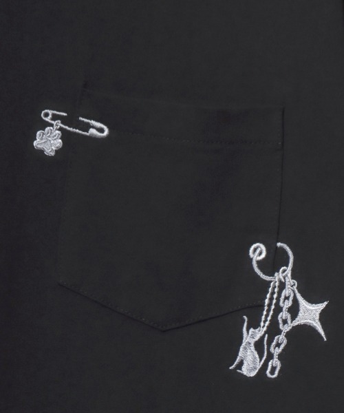 ANPAS（アンパス）の「Short-Sleeve Embroidered Chest Pocket Tee / 胸ポケット刺繍半袖Tシャツ 花 猫モチーフ メンズ レディース トップス（Tシャツ/カットソー・メンズ・ホワイト系1/ホワイト系2/ブラック系1/ブラック系2・M/L）」の18枚目の写真