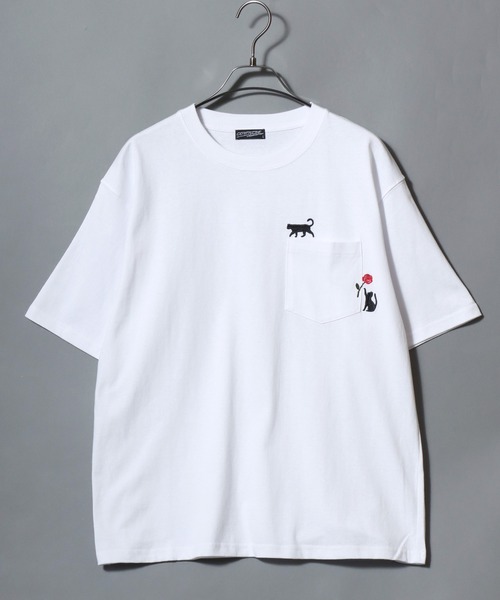 ANPAS（アンパス）の「Short-Sleeve Embroidered Chest Pocket Tee / 胸ポケット刺繍半袖Tシャツ 花 猫モチーフ メンズ レディース トップス（Tシャツ/カットソー・メンズ・ホワイト系1/ホワイト系2/ブラック系1/ブラック系2・M/L）」の10枚目の写真