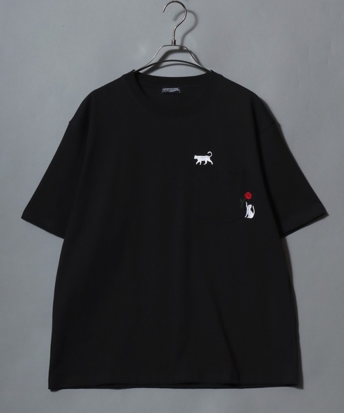 ANPAS（アンパス）の「Short-Sleeve Embroidered Chest Pocket Tee / 胸ポケット刺繍半袖Tシャツ 花 猫モチーフ メンズ レディース トップス（Tシャツ/カットソー・メンズ・ホワイト系1/ホワイト系2/ブラック系1/ブラック系2・M/L）」の16枚目の写真