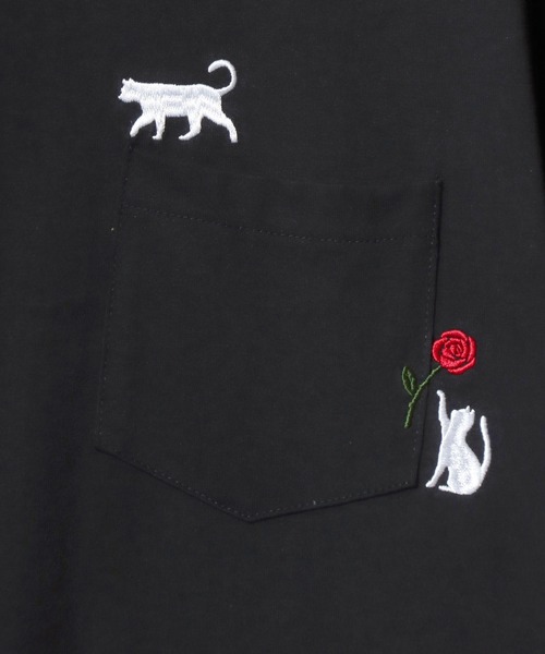 ANPAS（アンパス）の「Short-Sleeve Embroidered Chest Pocket Tee / 胸ポケット刺繍半袖Tシャツ 花 猫モチーフ メンズ レディース トップス（Tシャツ/カットソー・メンズ・ホワイト系1/ホワイト系2/ブラック系1/ブラック系2・M/L）」の15枚目の写真