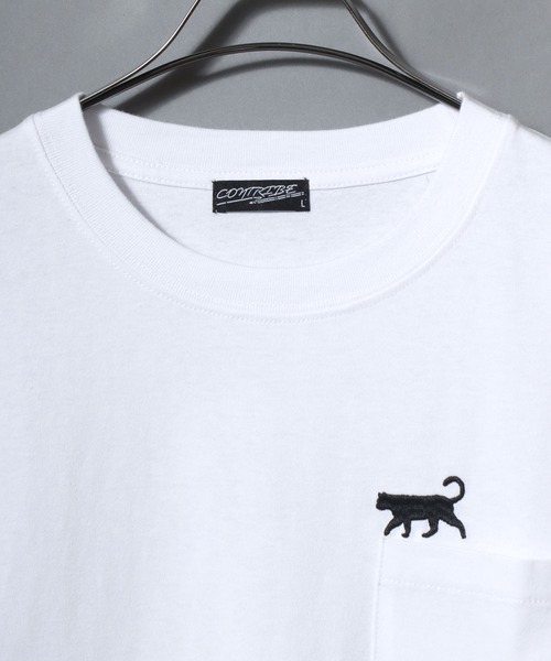 ANPAS（アンパス）の「Short-Sleeve Embroidered Chest Pocket Tee / 胸ポケット刺繍半袖Tシャツ 花 猫モチーフ メンズ レディース トップス（Tシャツ/カットソー・メンズ・ホワイト系1/ホワイト系2/ブラック系1/ブラック系2・M/L）」の7枚目の写真