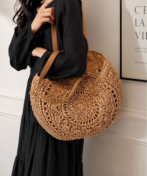 NOLITA LABORATORY(ノリータラボラトリー)の「【 NOLITA / ノリータ 】ラフィア風 編み込みトートバッグ 大容量 肩掛け 軽量 かごバッグ A4収納可 ショルダーバッグ(ショルダーバッグ・レディース・ブラウン・FREE)」の10枚目の写真