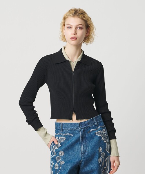 H BEAUTY&YOUTH UNITED ARROWS(エイチビューティーアンドユースユナイテッドアローズ)の「<H>レーヨンナイロン リブジップカーディガン(カーディガン/ボレロ・レディース・ブラック・FREE)」の2枚目の写真