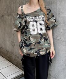 肩ベルト付ワンショルナンバリングTシャツ