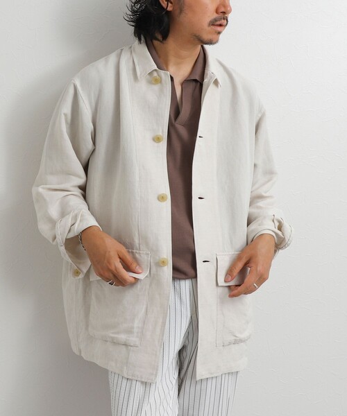 NOLLEY’S(ノーリーズ)の「Li/R リネンレーヨン シャツブルゾン 26SS(ブルゾン・メンズ・オフホワイト/ブラック・L/M/S)」の1枚目の写真