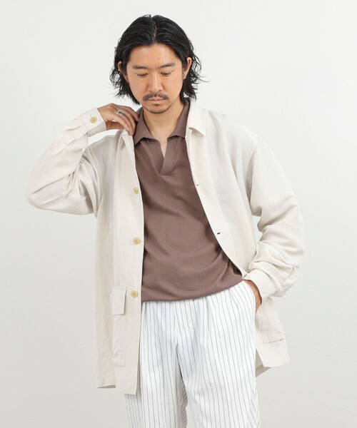 NOLLEY’S(ノーリーズ)の「Li/R リネンレーヨン シャツブルゾン 26SS(ブルゾン・メンズ・オフホワイト/ブラック・L/M/S)」の6枚目の写真