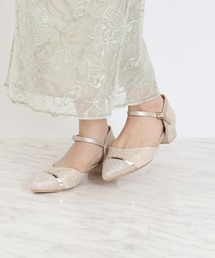 レース×ラメチャンキーヒールパンプス