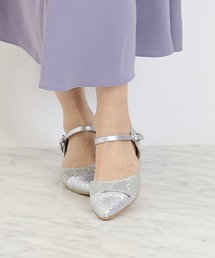レース×ラメチャンキーヒールパンプス