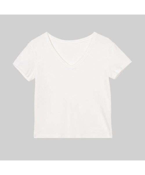 AENE(エイネ)の「VネックTシャツ(オリーブ)(Tシャツ/カットソー・レディース・ピンク/ブラック/ホワイト/クリーム/オリーブ・FREE)」の2枚目の写真
