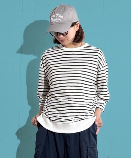 MAISON SELECT(メゾンセレクト)の「6C75 七分袖 コクーンスリーブ ボーダーカットソー(Tシャツ/カットソー・レディース・ブラック/ホワイト/グリーン・FREE)」の1枚目の写真