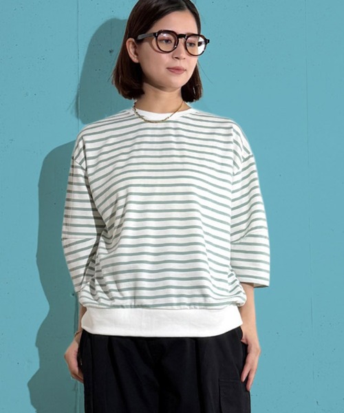 MAISON SELECT(メゾンセレクト)の「6C75 七分袖 コクーンスリーブ ボーダーカットソー(Tシャツ/カットソー・レディース・ブラック/ホワイト/グリーン・FREE)」の3枚目の写真