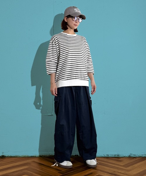 MAISON SELECT(メゾンセレクト)の「6C75 七分袖 コクーンスリーブ ボーダーカットソー(Tシャツ/カットソー・レディース・ブラック/ホワイト/グリーン・FREE)」の6枚目の写真