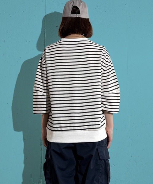 MAISON SELECT(メゾンセレクト)の「6C75 七分袖 コクーンスリーブ ボーダーカットソー(Tシャツ/カットソー・レディース・ブラック/ホワイト/グリーン・FREE)」の5枚目の写真