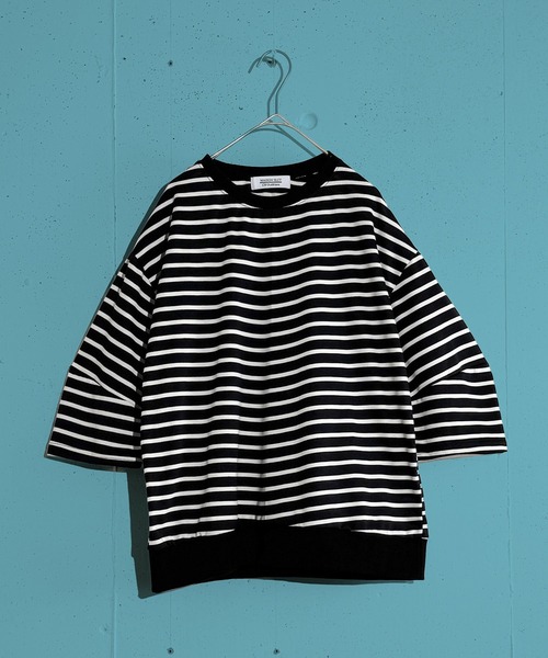 MAISON SELECT(メゾンセレクト)の「6C75 七分袖 コクーンスリーブ ボーダーカットソー(Tシャツ/カットソー・レディース・ブラック/ホワイト/グリーン・FREE)」の7枚目の写真