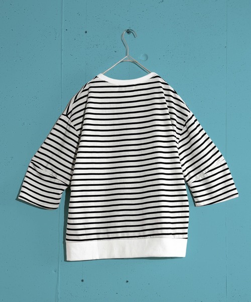 MAISON SELECT(メゾンセレクト)の「6C75 七分袖 コクーンスリーブ ボーダーカットソー(Tシャツ/カットソー・レディース・ブラック/ホワイト/グリーン・FREE)」の16枚目の写真