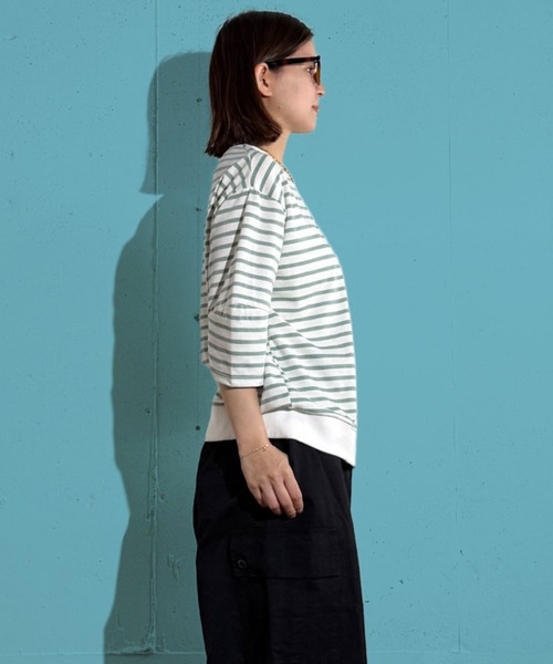MAISON SELECT(メゾンセレクト)の「6C75 七分袖 コクーンスリーブ ボーダーカットソー(Tシャツ/カットソー・レディース・ブラック/ホワイト/グリーン・FREE)」の13枚目の写真