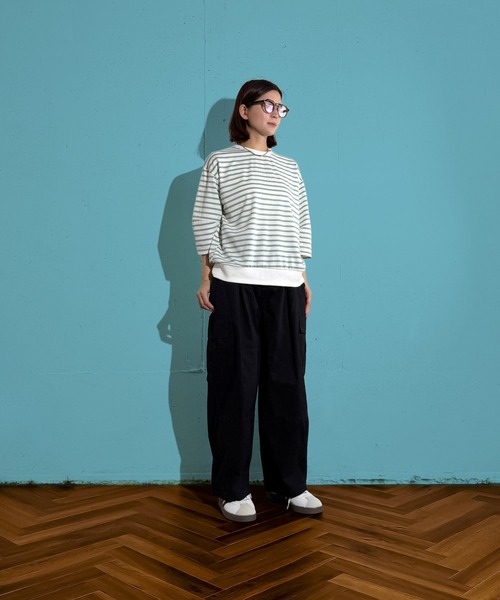MAISON SELECT(メゾンセレクト)の「6C75 七分袖 コクーンスリーブ ボーダーカットソー(Tシャツ/カットソー・レディース・ブラック/ホワイト/グリーン・FREE)」の11枚目の写真
