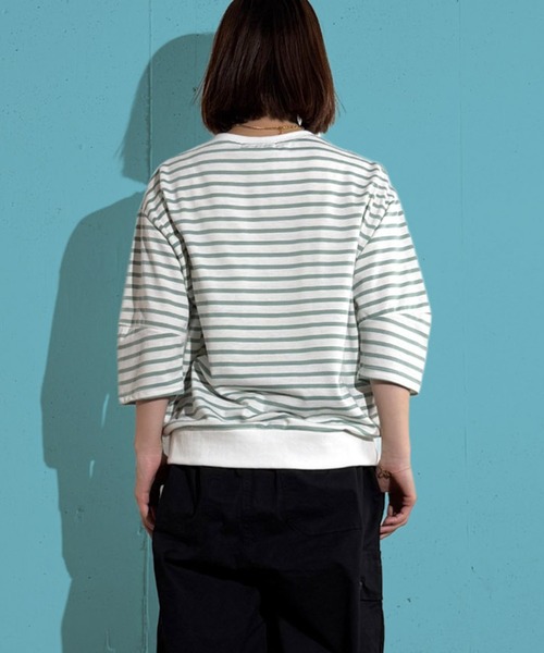 MAISON SELECT(メゾンセレクト)の「6C75 七分袖 コクーンスリーブ ボーダーカットソー(Tシャツ/カットソー・レディース・ブラック/ホワイト/グリーン・FREE)」の14枚目の写真