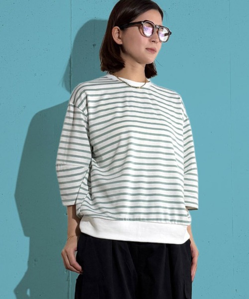 MAISON SELECT(メゾンセレクト)の「6C75 七分袖 コクーンスリーブ ボーダーカットソー(Tシャツ/カットソー・レディース・ブラック/ホワイト/グリーン・FREE)」の12枚目の写真