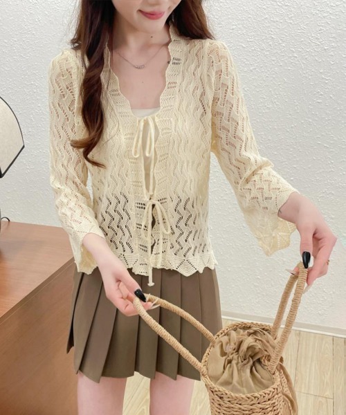 Miniministore(ミニミニストア)の「透かし編みリボンカーディガン レディース(カーディガン/ボレロ・レディース・ホワイト/ブラック/アイボリー/ベージュ・FREE)」の18枚目の写真