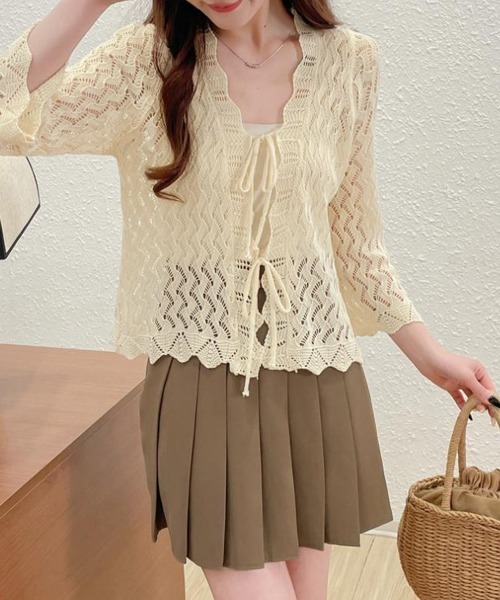 Miniministore(ミニミニストア)の「透かし編みリボンカーディガン レディース(カーディガン/ボレロ・レディース・ホワイト/ブラック/アイボリー/ベージュ・FREE)」の19枚目の写真