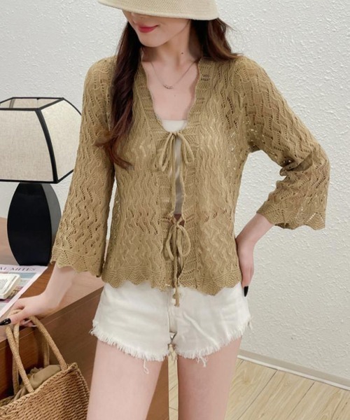 Miniministore(ミニミニストア)の「透かし編みリボンカーディガン レディース(カーディガン/ボレロ・レディース・ホワイト/ブラック/アイボリー/ベージュ・FREE)」の21枚目の写真