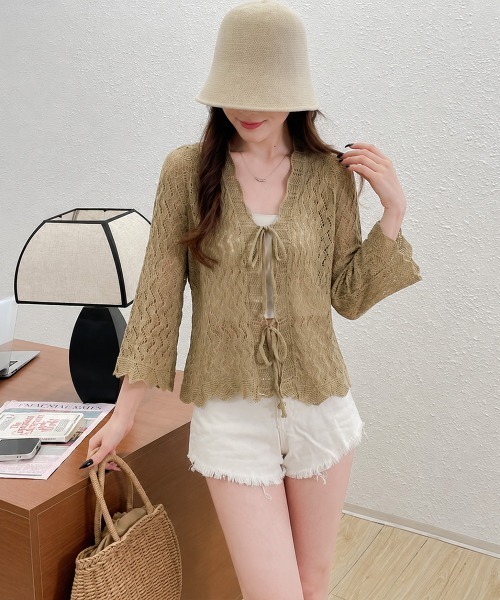 Miniministore(ミニミニストア)の「透かし編みリボンカーディガン レディース(カーディガン/ボレロ・レディース・ホワイト/ブラック/アイボリー/ベージュ・FREE)」の10枚目の写真