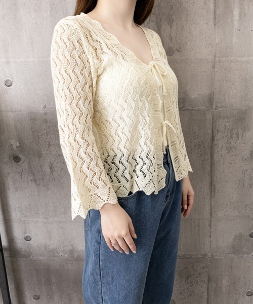 Miniministore(ミニミニストア)の「透かし編みリボンカーディガン レディース(カーディガン/ボレロ・レディース・ホワイト/ブラック/アイボリー/ベージュ・FREE)」の15枚目の写真