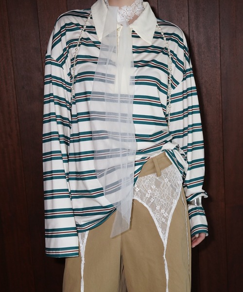 chuclla(チュクラ)の「マルチボーダー ポロトップス chw26a053(Tシャツ/カットソー・レディース・ネイビー/グリーン/ブラウン・FREE)」の1枚目の写真
