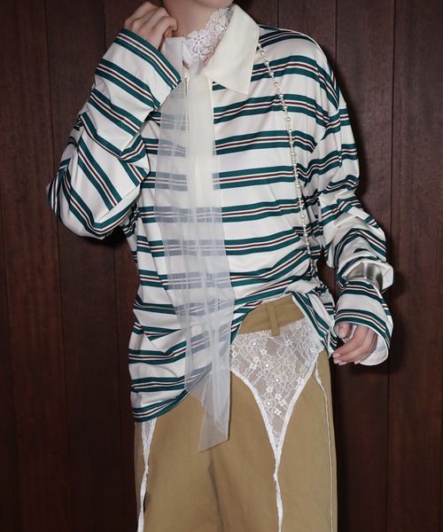 chuclla(チュクラ)の「マルチボーダー ポロトップス chw26a053(Tシャツ/カットソー・レディース・ネイビー/グリーン/ブラウン・FREE)」の17枚目の写真
