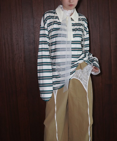 chuclla(チュクラ)の「マルチボーダー ポロトップス chw26a053(Tシャツ/カットソー・レディース・ネイビー/グリーン/ブラウン・FREE)」の19枚目の写真