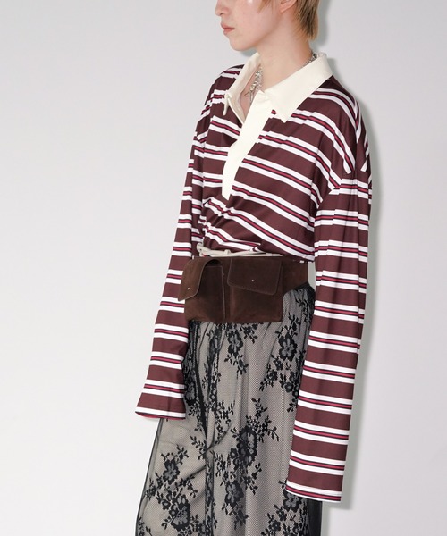 chuclla(チュクラ)の「マルチボーダー ポロトップス chw26a053(Tシャツ/カットソー・レディース・ネイビー/グリーン/ブラウン・FREE)」の4枚目の写真