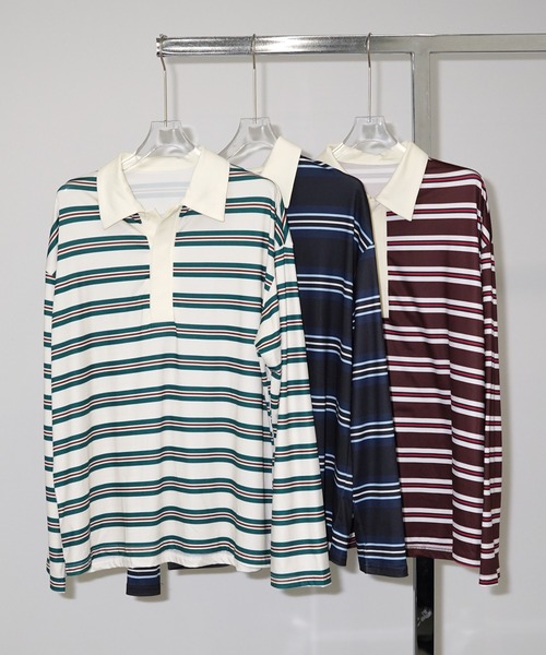 chuclla(チュクラ)の「マルチボーダー ポロトップス chw26a053(Tシャツ/カットソー・レディース・ネイビー/グリーン/ブラウン・FREE)」の8枚目の写真