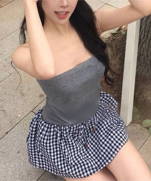 AsheKsha(アシクシャ)の「ドローストリングチェックミニスカート(スカート・レディース・ブラック×ホワイト・F)」の10枚目の写真