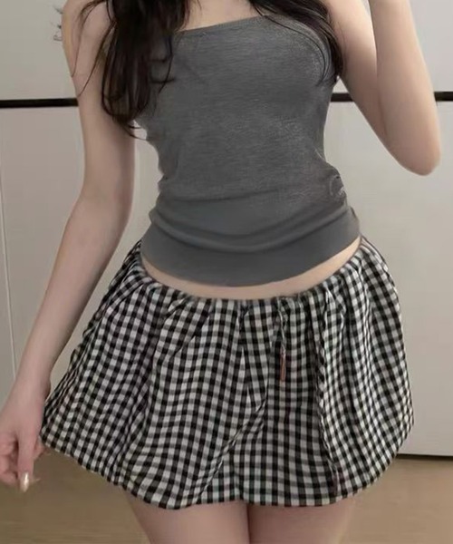 AsheKsha(アシクシャ)の「ドローストリングチェックミニスカート(スカート・レディース・ブラック×ホワイト・F)」の11枚目の写真