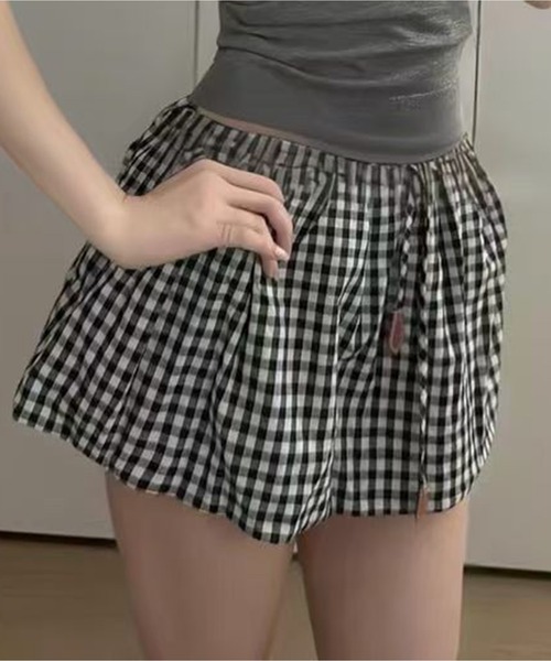 AsheKsha(アシクシャ)の「ドローストリングチェックミニスカート(スカート・レディース・ブラック×ホワイト・F)」の12枚目の写真