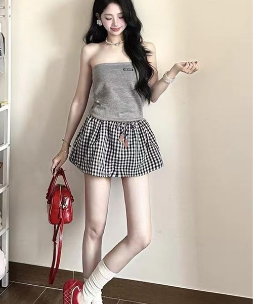 AsheKsha(アシクシャ)の「ドローストリングチェックミニスカート(スカート・レディース・ブラック×ホワイト・F)」の18枚目の写真